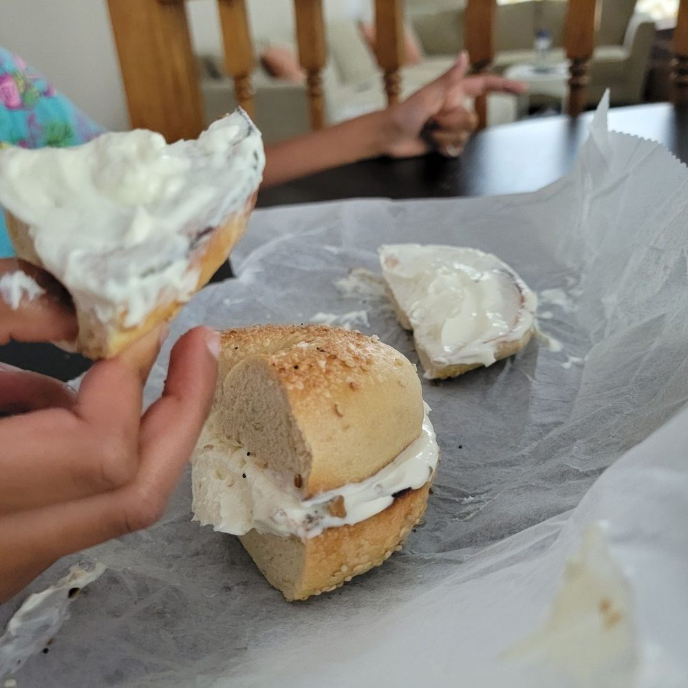 Everything bagel with plain cream cheese Everything bagel with plain cream cheese