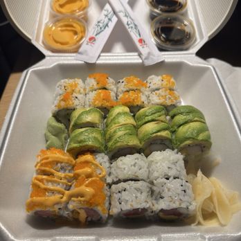 Sushiology - Full California (top), Full Caterpillar (middle), Half Kamikaze (lower-right), Half Tuna California (lower-left) - Sushi Bars Near Me - Orlando, Florida Sushiology - Full California (top), Full Caterpillar (middle), Half Kamikaze (lower-right), Half Tuna California (lower-left) - Sushi Bars Near Me - Orlando, Florida