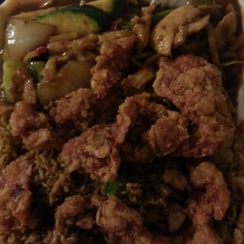 Jade Palace - Combo platter. Mongolian chicken, dry fried ribs, chicken fried rice. Hefty portion. - Chinese Near Me - Oakland, California