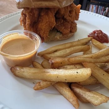 Nash & Smashed - Original Nashville sandwich with medium sauce and side of fries - Burgers Near Me - Manassas, Virginia Nash & Smashed - Original Nashville sandwich with medium sauce and side of fries - Burgers Near Me - Manassas, Virginia