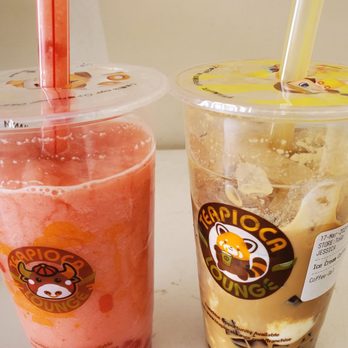 Teapioca Lounge - Strawberry lemonade slush with strawberry bursters and an ice cream coffee with coffee gel - Coffee & Tea Near Me - Colorado Springs, Colorado Teapioca Lounge - Strawberry lemonade slush with strawberry bursters and an ice cream coffee with coffee gel - Coffee & Tea Near Me - Colorado Springs, Colorado