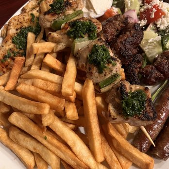 Two Brothers Cafe and Grill - Fries the chicken Kebob and two chicken breast are hiding underneath - Mediterranean Near Me - Portland, Oregon Two Brothers Cafe and Grill - Fries the chicken Kebob and two chicken breast are hiding underneath - Mediterranean Near Me - Portland, Oregon