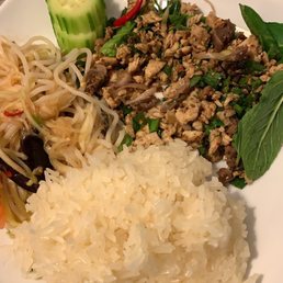 Chicken Laab, sticky rice & thum kapoon/papaya salad Chicken Laab, sticky rice & thum kapoon/papaya salad
