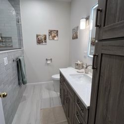 South Shore Kitchen Design - Floor and shower tiles: Roma Tile, Holbrook