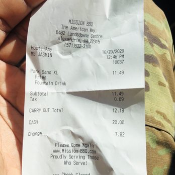 Mission BBQ - Proof of receipt - Barbeque Near Me - Alexandria, Virginia Mission BBQ - Proof of receipt - Barbeque Near Me - Alexandria, Virginia