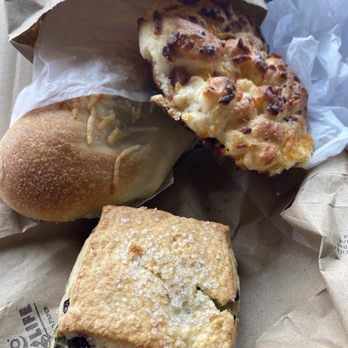 Carlock's Bakery - Blueberry scone, Bacon cheddar fritter, & a jalapeño cream cheese bolillo. - Bakeries Near Me - Los Osos, California