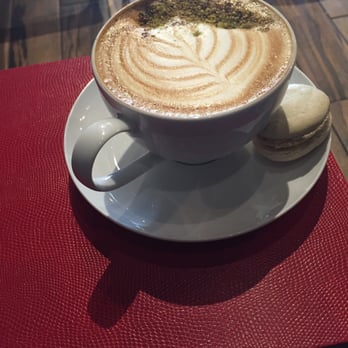 Bad Owl Coffee - Pistachio latte with passion fruit macaron - Coffee & Tea Near Me - Henderson, Nevada Bad Owl Coffee - Pistachio latte with passion fruit macaron - Coffee & Tea Near Me - Henderson, Nevada