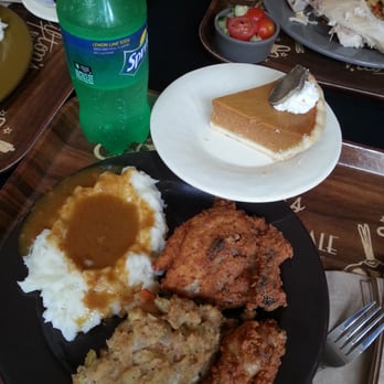 Clifton's Republic - Fried chicken w/mashed potatoes and gravy, dressing and pumpkin pie. - Bars Near Me - Los Angeles, California