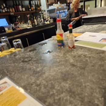 Toasted Imperial Beach - Water rings, Hawthorne strainer, and hot sauce bottles. Left there the entire time we were there.  The menus are where hubs and I were. - Breakfast & Brunch Near Me - Imperial Beach, California