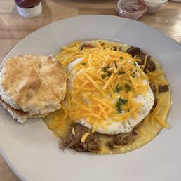 Breakfast bowl with homemade biscuit- yum!