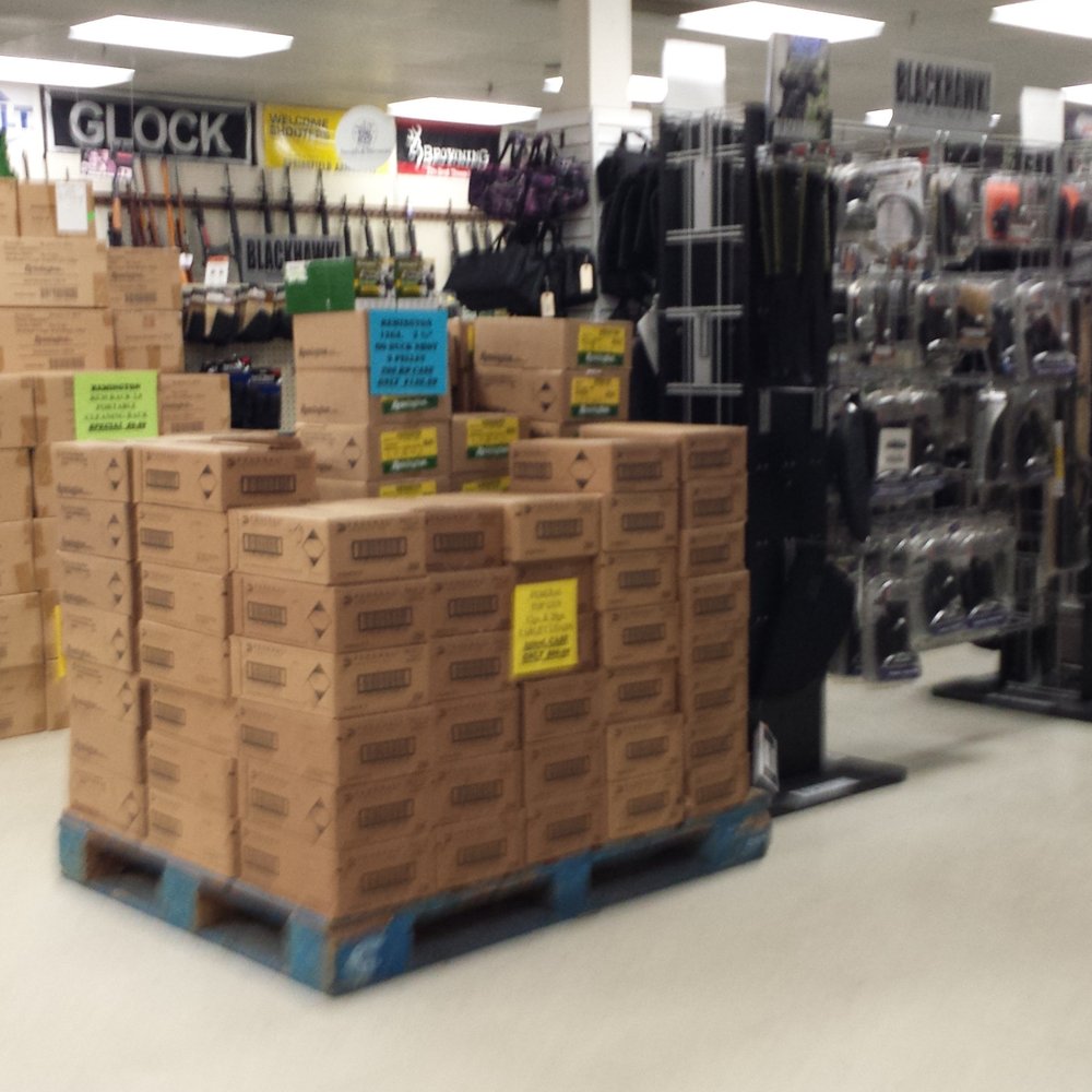 Pallets of shotgun shells and other accessories at Targetmaster Pallets of shotgun shells and other accessories at Targetmaster