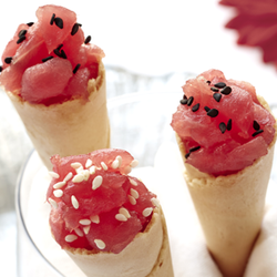 Event Full Nyc - Tuna Tartare in Cones with Black and White Sesame Seeds