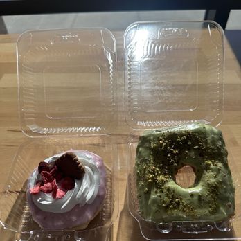 Uffda Donuts - Vegan strawberry filled and topped doughnut and a pistachio Cronut(not vegan) both were INCREDIBLE - Donuts Near Me - Blaine, Minnesota