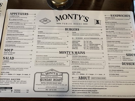 Menu photo 4 Monty's Public House Ann Arbor, MI