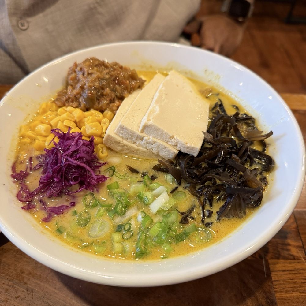 Ramen Hajime - Spicy Vegan with tofu, corn, kurikage mushroom & Japanese meat as add-ons - Ramen Near Me - Santa Clara, California Ramen Hajime - Spicy Vegan with tofu, corn, kurikage mushroom & Japanese meat as add-ons - Ramen Near Me - Santa Clara, California
