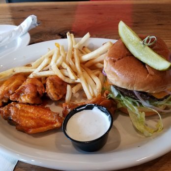 Velocity Wings - Monday lunch special. Burger, fries and 5 wings for $9.99. A pretty good deal for a perfectly cooked burger(add cheddar for $1) - Chicken Wings Near Me - Lovettsville, Virginia Velocity Wings - Monday lunch special. Burger, fries and 5 wings for $9.99. A pretty good deal for a perfectly cooked burger(add cheddar for $1) - Chicken Wings Near Me - Lovettsville, Virginia