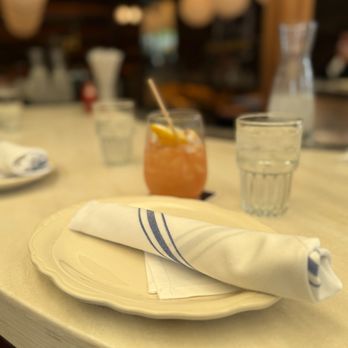 Jacob's Pickles - my place setting at the bar with my watermelon sangria and water - Comfort Food Near Me - New York, New York Jacob's Pickles - my place setting at the bar with my watermelon sangria and water - Comfort Food Near Me - New York, New York