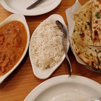 The India Cafe - Butter chicken (recommend), rice, garlic naan. - Indian Near Me - Costa Mesa, California