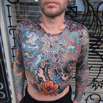 Golden Toad Tattoo - Large full-color Japanese-inspired chest piece featuring dragon, floral and cloud imagery with rich color and detailed by Ian Haines - Tattoo Near Me - St. Louis, Missouri Golden Toad Tattoo - Large full-color Japanese-inspired chest piece featuring dragon, floral and cloud imagery with rich color and detailed by Ian Haines - Tattoo Near Me - St. Louis, Missouri