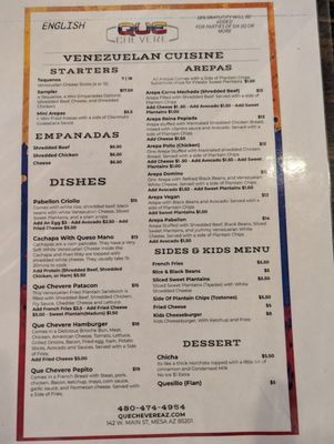 Menu photo 1 Que Chevere Mesa, AZ