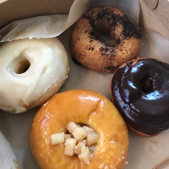 Devil's Dozen Donut Shop - Clockwise: brown butter, tres leches, chocolate old-fashion, caramel apple...all so goooooood! - Donuts Near Me - San Diego, California Devil's Dozen Donut Shop - Clockwise: brown butter, tres leches, chocolate old-fashion, caramel apple...all so goooooood! - Donuts Near Me - San Diego, California
