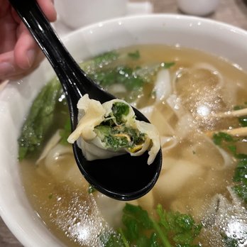 Happy Buddha Kitchen - Wonton noodle soup with flat rice noodles - Vegetarian Near Me - Temple City, California Happy Buddha Kitchen - Wonton noodle soup with flat rice noodles - Vegetarian Near Me - Temple City, California