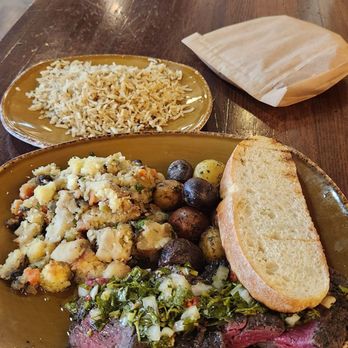 Urban Plates - Grass fed steak chimmichurri, potatoes, rice and mushroom stuffing, yummy - Salad Near Me - Pasadena, California