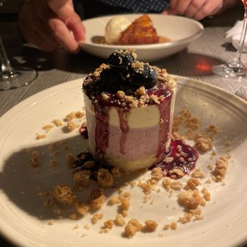 Scales - Blueberry and vanilla mousse cake - Seafood Near Me - Portland, Maine Scales - Blueberry and vanilla mousse cake - Seafood Near Me - Portland, Maine