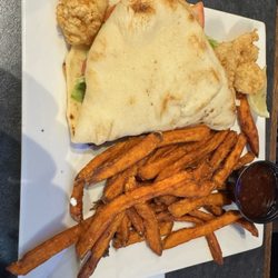 Baumhower's Victory Grille - Troy - Shrimp Poorboy with Sweet Potato Fries.