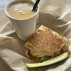 Great Harvest Bread - Half sandwich and soup (muffuletta and loaded potatoes soup on a Monday)