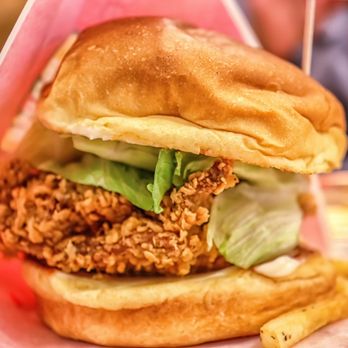 Macho Burger - a chicken sandwich with lettuce and french fries - Burgers Near Me - San Gabriel, California Macho Burger - a chicken sandwich with lettuce and french fries - Burgers Near Me - San Gabriel, California