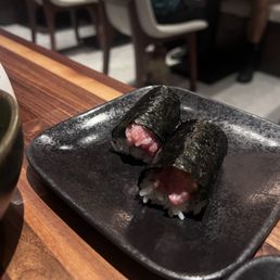 negi-toro handroll cut in half negi-toro handroll cut in half