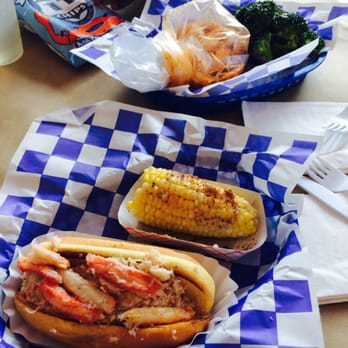 The Crabby Shack - 1) The Famous Crab Roll with a side of seasoned corn 2) 1/2 lb of Spicy Steamed Shrimp with a side of broccoli - Seafood Near Me - Brooklyn, New York