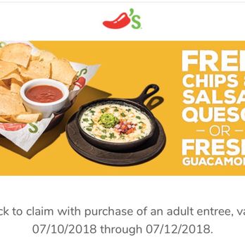 Chili's - I received an email for Free Chips & queso, but when I tried to order the White Queso the waitress said it only applied to the Brown Queso - Bars Near Me - Barboursville, West Virginia