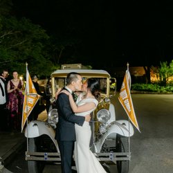 Georgia Tech - Got the Ramblin' Reck as our wedding getaway car. Go Jackets! #TogetherWeSwarm Photo by Leigh Wolfe Photography. Ramblin' Reck Club.
