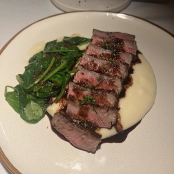 Linden - New York Strip Steak -- Super fire, sauce was amazing & the greens were seasoned great - New American Near Me - Los Angeles, California