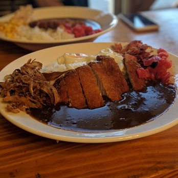 Curryfornia - Medium Curry with Medium Rice with Pork Katsu, Fried Egg, Fried Onions, Bacon Bits, and Fukujinzuke - Japanese Curry Near Me - Torrance, California Curryfornia - Medium Curry with Medium Rice with Pork Katsu, Fried Egg, Fried Onions, Bacon Bits, and Fukujinzuke - Japanese Curry Near Me - Torrance, California