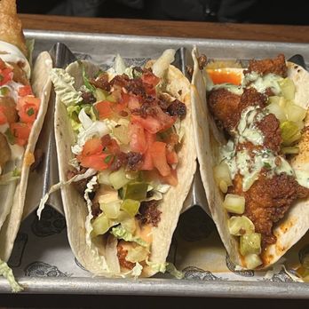 Banditos Bar & Kitchen- Towson - Baja Fish Taco (Fried) 2.0 Cheeseburger Taco spicy Chicken Tinga taco - Tacos Near Me - Towson, Maryland