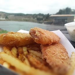 Fish dinner (in my car) on the banks of the Hoquiam river. Fish dinner (in my car) on the banks of the Hoquiam river.