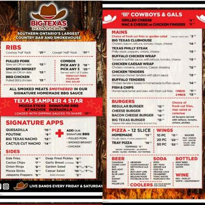 Menu photo 3 Big Texas Niagara Niagara Falls, ON