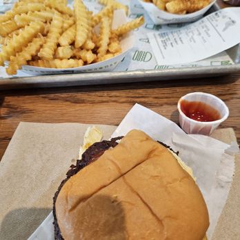 Shake Shack San Marcos - Double plain burger with fries I did order (2) double plain burger, (1) cheese double burger, (2) fries and (3) large drinks - Burgers Near Me - San Marcos, Texas Shake Shack San Marcos - Double plain burger with fries I did order (2) double plain burger, (1) cheese double burger, (2) fries and (3) large drinks - Burgers Near Me - San Marcos, Texas