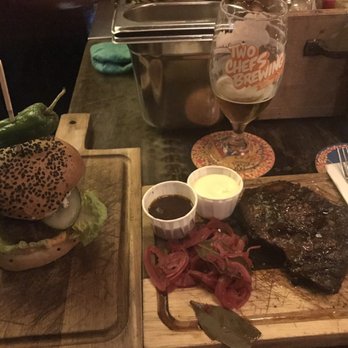 Cannibale Royale - Left : cannibale royale burger. Right : iron flat steak. - Brasseries Near Me - Amsterdam, New Hampshire