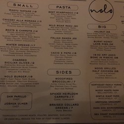 NOLO - Dinner menu, side 1