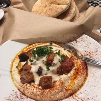 Oren's Hummus - Eggplant Hummus with white pita - Mediterranean Near Me - Cupertino, California