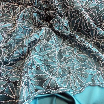 Craftswoman Fabrics - Embdr 'Fan' Teal Lace - Fabric Stores Near Me - Carrickfergus, CKF