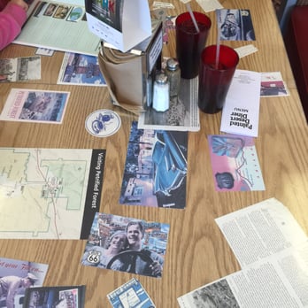 Fred Harvey Diner - Route 66 memorabilia on the tables. - Tacos Near Me - Petrified Forest National Park, Arizona Fred Harvey Diner - Route 66 memorabilia on the tables. - Tacos Near Me - Petrified Forest National Park, Arizona