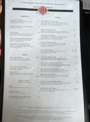 Menu photo 4 Beauchaines 211 Surf City, NC