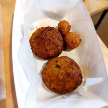 Caplinger's Fresh Catch - Two crab cakes with hush puppies - Seafood Near Me - Indianapolis, Indiana