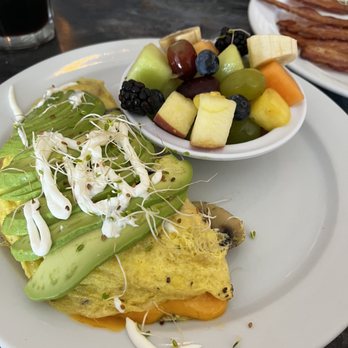 Orange Cafe Bistro - Gourmet omelet with fruit and side of bacon - Breakfast & Brunch Near Me - Orange, California