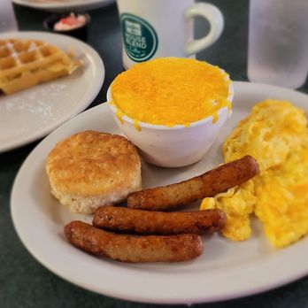 Metro Diner - Half-waffle Breakfast with eggs, cheese grits, sausage links, biscuit - Diners Near Me - Murfreesboro, Tennessee Metro Diner - Half-waffle Breakfast with eggs, cheese grits, sausage links, biscuit - Diners Near Me - Murfreesboro, Tennessee